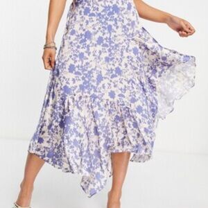 Floral Midi Skirt in Purple and White